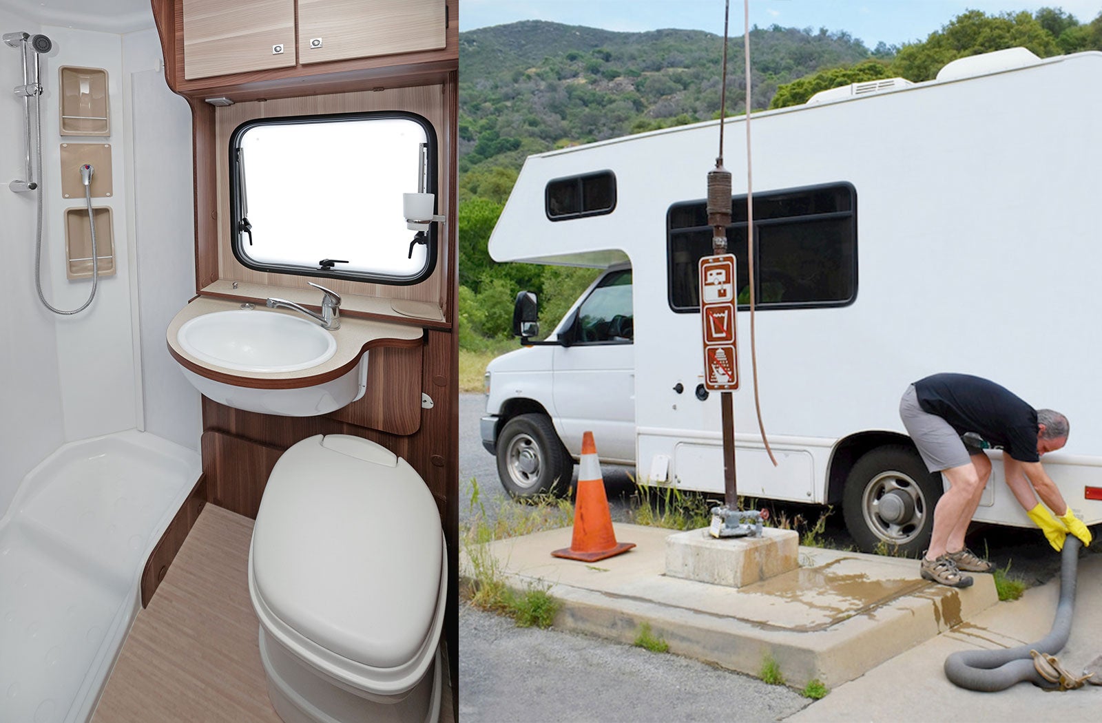 Portable RV/camper toilet and holding tank setup in Spearfish, South Dakota