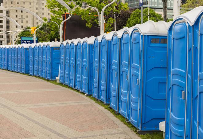 Seasonal porta potty units set up at a Spearfish, South Dakota venue