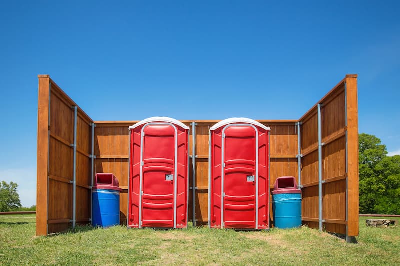 Short-term porta potty units staged for delivery in Spearfish, South Dakota